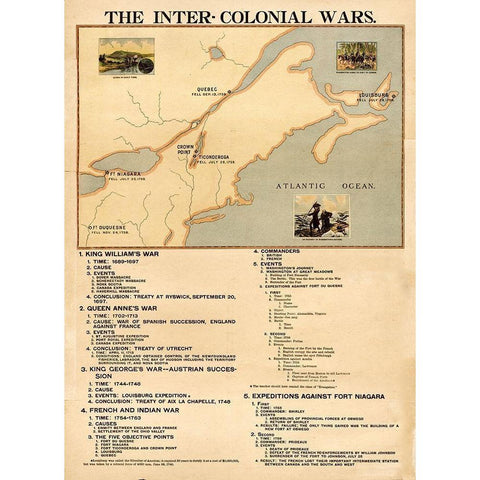 Inter Colonial wars Black Modern Wood Framed Art Print with Double Matting by Vintage Maps