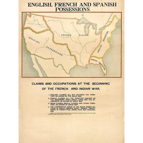 English French and Spanish Possessions Black Modern Wood Framed Art Print with Double Matting by Vintage Maps