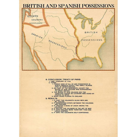 British and Spanish Possessions White Modern Wood Framed Art Print by Vintage Maps