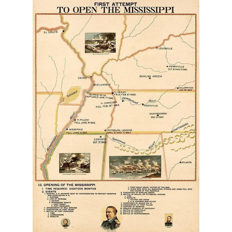 Civil War First Attempt to Open the Mississippi Black Modern Wood Framed Art Print with Double Matting by Vintage Maps