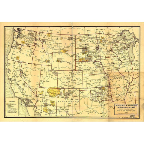 Indian Reservations West of the Mississippi 1923 Black Modern Wood Framed Art Print with Double Matting by Vintage Maps