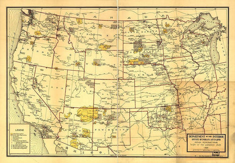 Indian Reservations West of the Mississippi 1923 Black Ornate Wood Framed Art Print with Double Matting by Vintage Maps