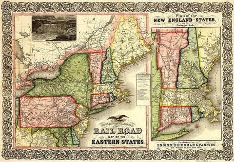 Railroad Map of the Eastern States and New England 1856 White Modern Wood Framed Art Print with Double Matting by Vintage Maps