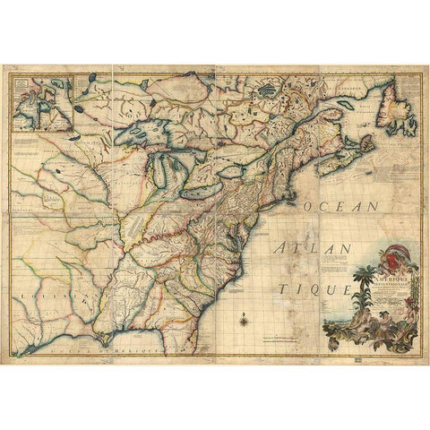 French and English Settlements in the US 1777 Black Modern Wood Framed Art Print with Double Matting by Vintage Maps