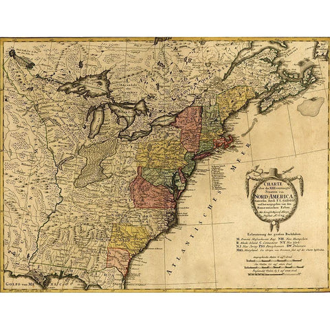 Eighteenth Century Map of the United States 1784 Gold Ornate Wood Framed Art Print with Double Matting by Vintage Maps