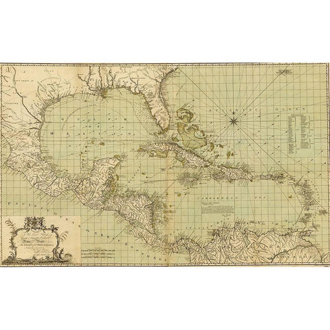 Chart of the West Indies 1796 Gold Ornate Wood Framed Art Print with Double Matting by Vintage Maps