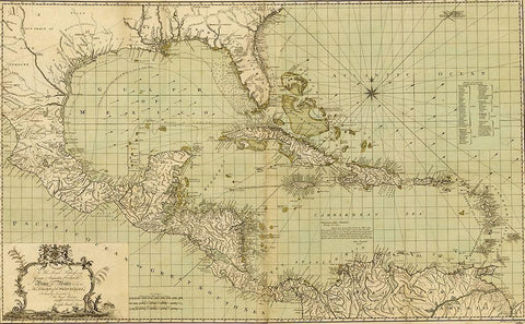 Chart of the West Indies 1796 Black Ornate Wood Framed Art Print with Double Matting by Vintage Maps