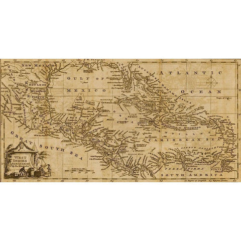 West Indies 1782 Black Modern Wood Framed Art Print with Double Matting by Vintage Maps