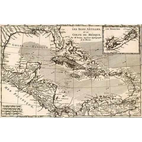 Antilles and The Gulf of Mexico White Modern Wood Framed Art Print by Vintage Maps