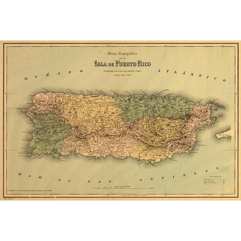 Puerto Rico 1886 Black Modern Wood Framed Art Print with Double Matting by Vintage Maps