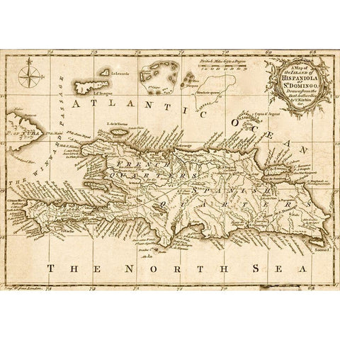 Hispaniola 1758 Black Modern Wood Framed Art Print with Double Matting by Vintage Maps