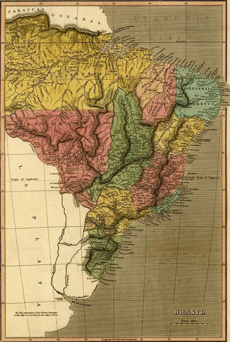 Brazil 1822 Black Ornate Wood Framed Art Print with Double Matting by Vintage Maps