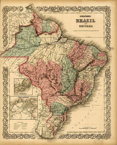 Brazil 1871 White Modern Wood Framed Art Print with Double Matting by Vintage Maps