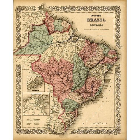 Brazil 1871 Black Modern Wood Framed Art Print with Double Matting by Vintage Maps