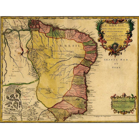 Brazil 1719 Black Modern Wood Framed Art Print with Double Matting by Vintage Maps