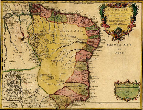 Brazil 1719 White Modern Wood Framed Art Print with Double Matting by Vintage Maps