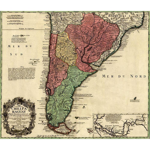 Southern Countries of South America 1733 Black Modern Wood Framed Art Print with Double Matting by Vintage Maps