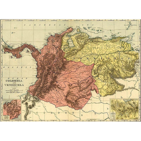 Colombia and Venezuela 1898 White Modern Wood Framed Art Print by Vintage Maps