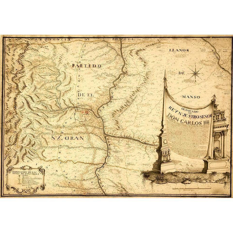 Centa Valley Argentina 1794 Black Modern Wood Framed Art Print with Double Matting by Vintage Maps