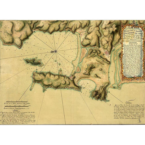 Topographic Map of Concepcion Bay Chile 1782 Black Modern Wood Framed Art Print with Double Matting by Vintage Maps