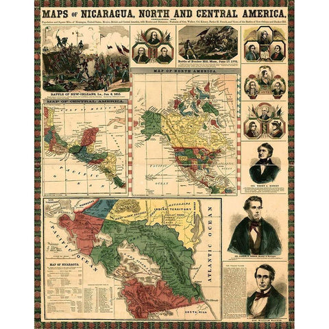 Nicaragua and Central America-Mexico-isthmus of Panama White Modern Wood Framed Art Print by Vintage Maps