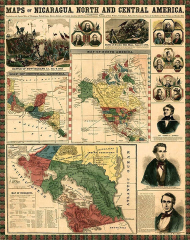 Nicaragua and Central America-Mexico-isthmus of Panama Black Ornate Wood Framed Art Print with Double Matting by Vintage Maps