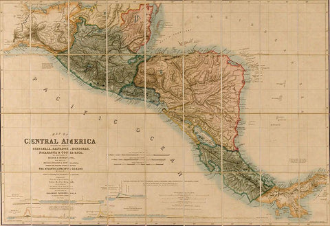 Topographic Map of Central America 1850 Black Ornate Wood Framed Art Print with Double Matting by Vintage Maps