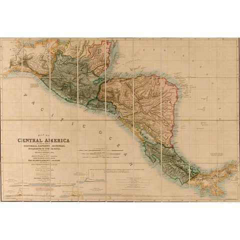 Topographic Map of Central America 1850 Black Modern Wood Framed Art Print by Vintage Maps