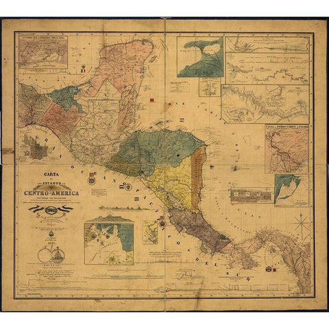 States of Central America 1862 White Modern Wood Framed Art Print by Vintage Maps