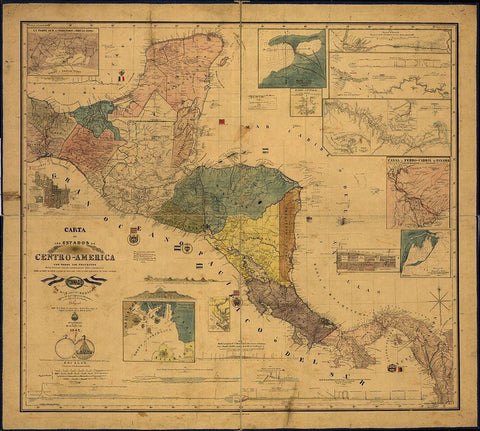 States of Central America 1862 White Modern Wood Framed Art Print with Double Matting by Vintage Maps