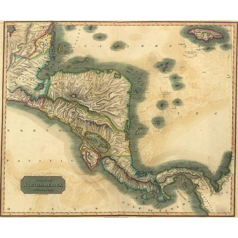 Spanish Central America Black Modern Wood Framed Art Print with Double Matting by Vintage Maps