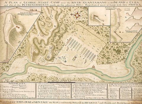 Guantanamo Bay 1741 Black Ornate Wood Framed Art Print with Double Matting by Vintage Maps