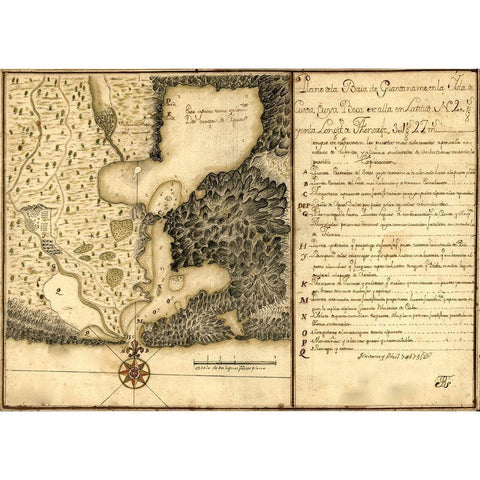 Plan of Guantanamo Bay Cuba 1751 White Modern Wood Framed Art Print by Vintage Maps