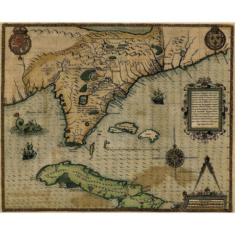 Cuba 1588 Gold Ornate Wood Framed Art Print with Double Matting by Vintage Maps