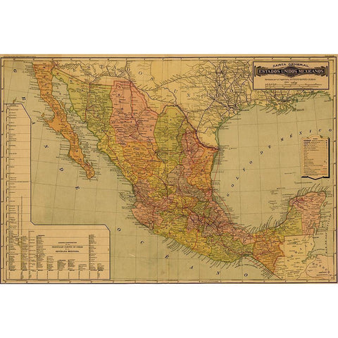 Mexico Black Modern Wood Framed Art Print with Double Matting by Vintage Maps