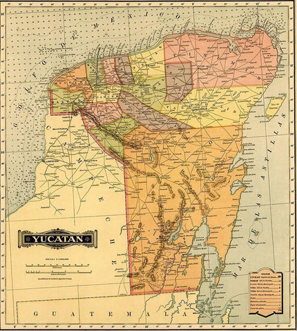 Yucatan 1844 Black Ornate Wood Framed Art Print with Double Matting by Vintage Maps