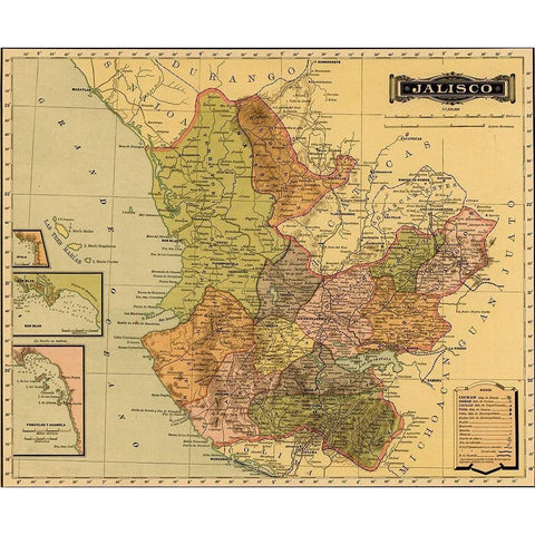 Jalisco 1844 Black Modern Wood Framed Art Print with Double Matting by Vintage Maps