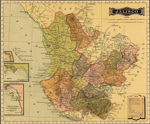 Jalisco 1844 Black Ornate Wood Framed Art Print with Double Matting by Vintage Maps