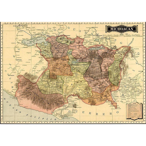 Michoacan 1844 Gold Ornate Wood Framed Art Print with Double Matting by Vintage Maps