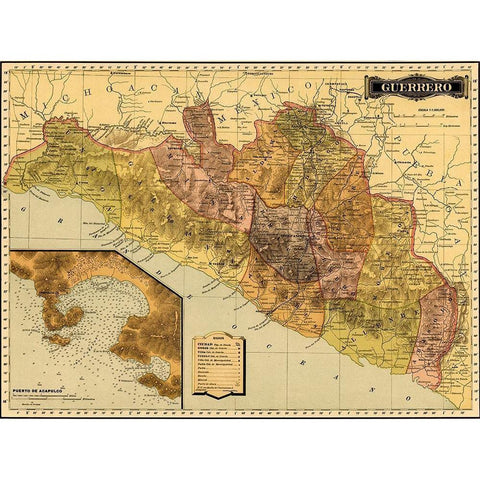 Guerrero 1844 Black Modern Wood Framed Art Print with Double Matting by Vintage Maps