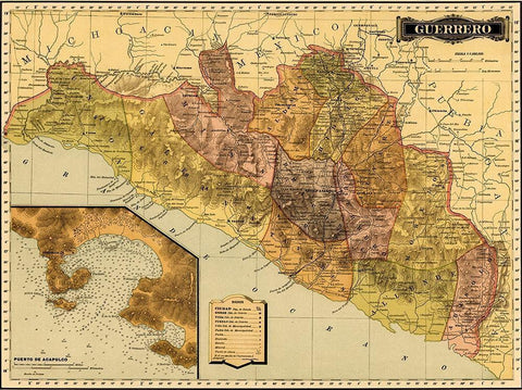 Guerrero 1844 White Modern Wood Framed Art Print with Double Matting by Vintage Maps