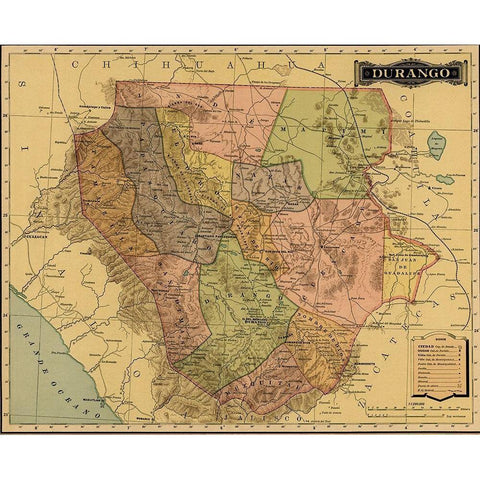 Durango 1844 Black Modern Wood Framed Art Print with Double Matting by Vintage Maps