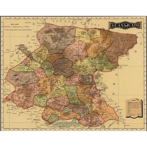 Guanajuanto 1844 Black Modern Wood Framed Art Print with Double Matting by Vintage Maps