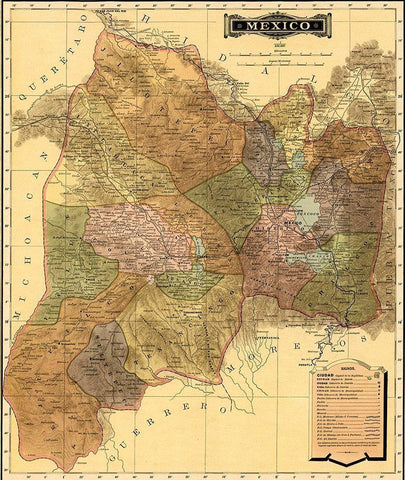 Mexico 1844 Black Ornate Wood Framed Art Print with Double Matting by Vintage Maps