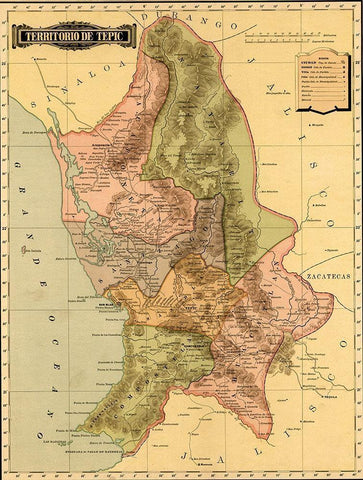 Terrirotrio de tepic 1844 White Modern Wood Framed Art Print with Double Matting by Vintage Maps