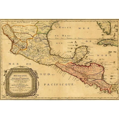 Mexico New Spain 1656 Gold Ornate Wood Framed Art Print with Double Matting by Vintage Maps