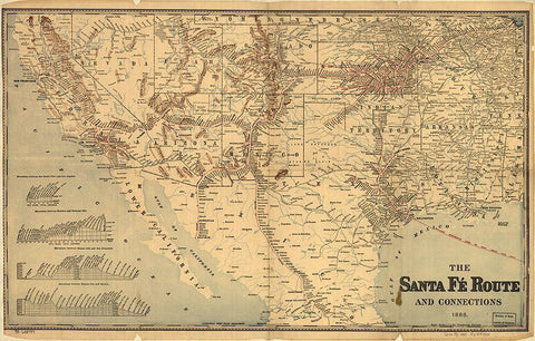 Sante Fe Route into Mexico 1888 Black Ornate Wood Framed Art Print with Double Matting by Vintage Maps