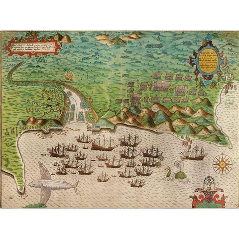 Sir Francis Drakes West Voyage to the West Indies Visits Guyana in Africa 1589 White Modern Wood Framed Art Print by Vintage Maps