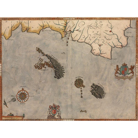 Spanish Expeditions to Invade England 1599 Gold Ornate Wood Framed Art Print with Double Matting by Vintage Maps