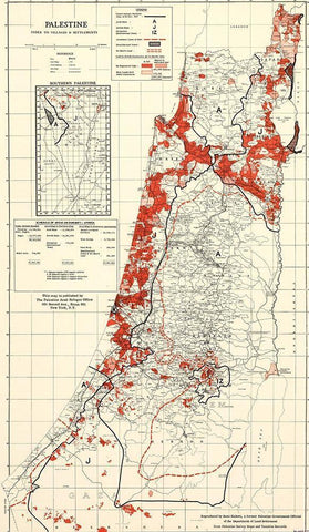 Palestine 1949 Villages and Settlements White Modern Wood Framed Art Print with Double Matting by Vintage Maps